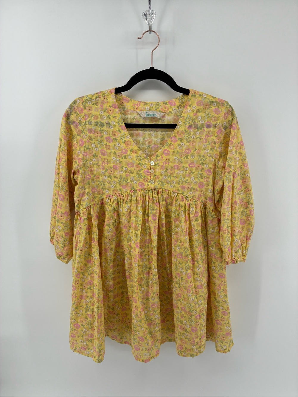 Yellow Floral Buttoned Babydoll Tunic